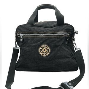 Kipling Black Large Canvas Zip Up Duffel Bag with Adjustable Strap Unisex